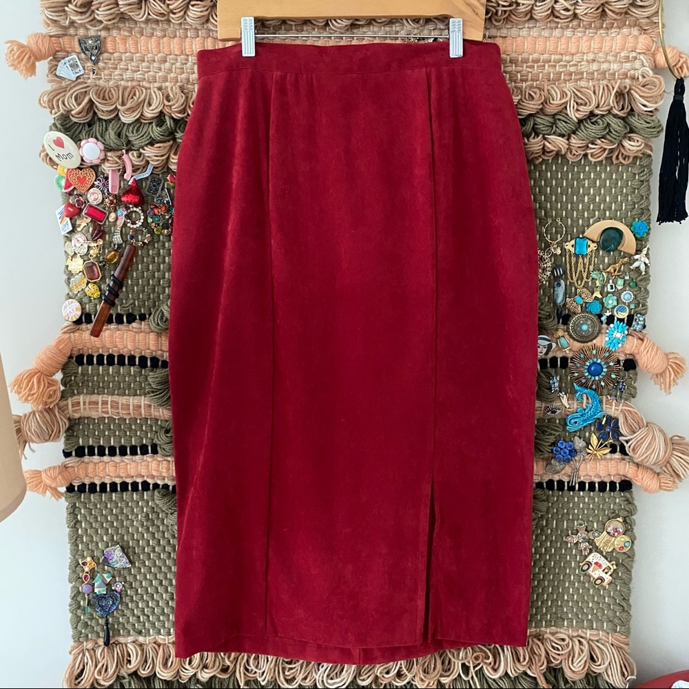 Vintage 90s Eric Ryan Sport Red Pencil Skirt with Thigh Slit Size 14